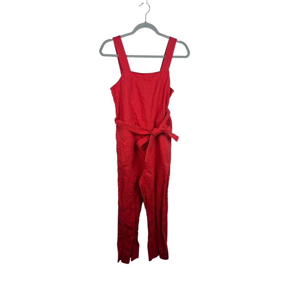 Everlane Jumpsuit Womens 0 Red Good Linen Square Neck Tie Waist Sleeveless